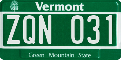 VT license plate ZQN031