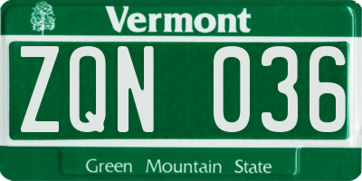 VT license plate ZQN036