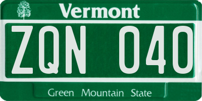 VT license plate ZQN040