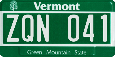 VT license plate ZQN041