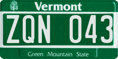 VT license plate ZQN043