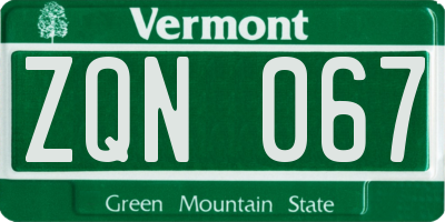 VT license plate ZQN067