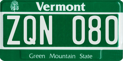 VT license plate ZQN080