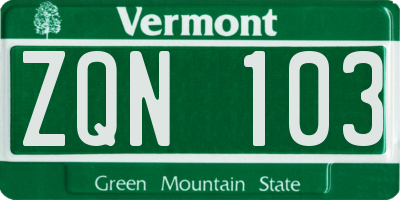 VT license plate ZQN103
