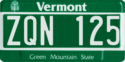 VT license plate ZQN125