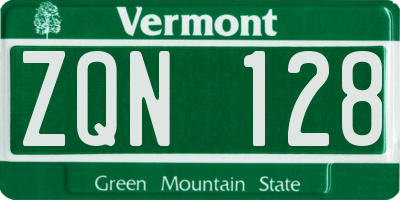 VT license plate ZQN128