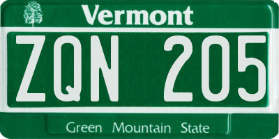 VT license plate ZQN205