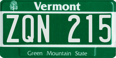 VT license plate ZQN215