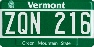 VT license plate ZQN216