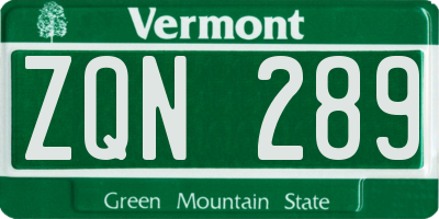 VT license plate ZQN289