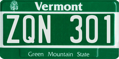 VT license plate ZQN301