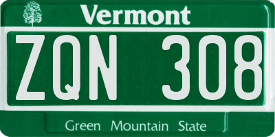 VT license plate ZQN308