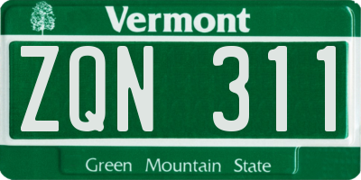VT license plate ZQN311