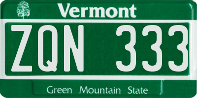 VT license plate ZQN333