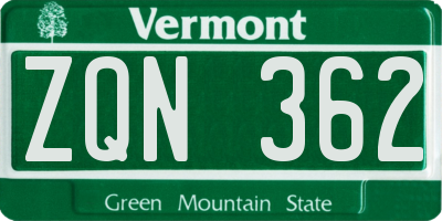 VT license plate ZQN362