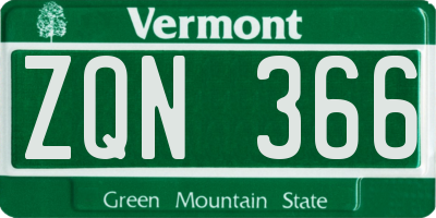 VT license plate ZQN366