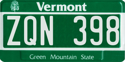 VT license plate ZQN398