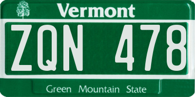 VT license plate ZQN478