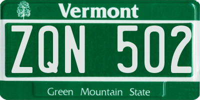 VT license plate ZQN502