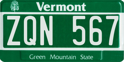 VT license plate ZQN567