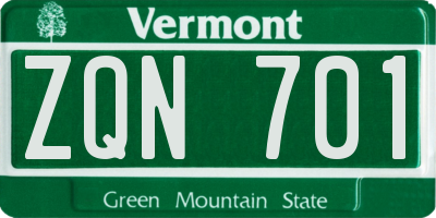VT license plate ZQN701