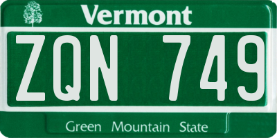 VT license plate ZQN749