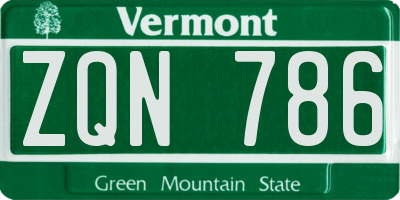 VT license plate ZQN786