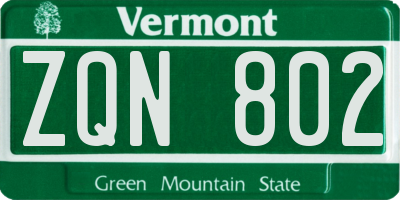 VT license plate ZQN802