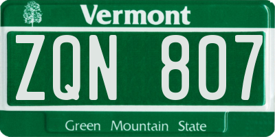 VT license plate ZQN807