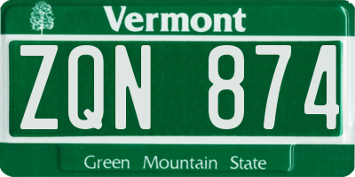 VT license plate ZQN874
