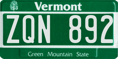 VT license plate ZQN892
