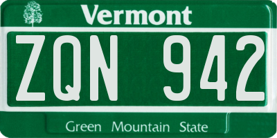 VT license plate ZQN942