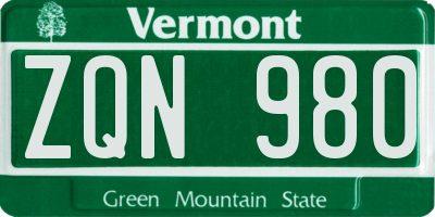 VT license plate ZQN980
