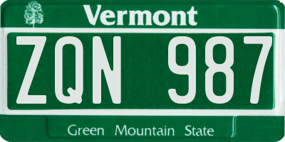 VT license plate ZQN987