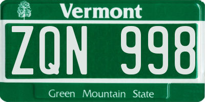 VT license plate ZQN998
