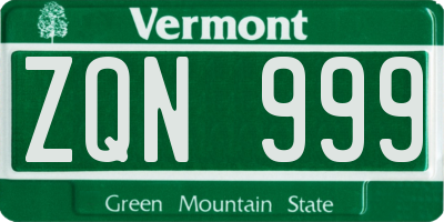 VT license plate ZQN999