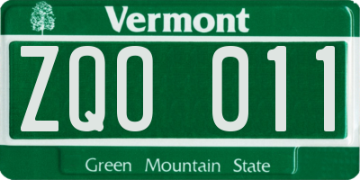 VT license plate ZQO011