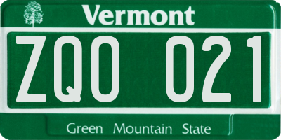 VT license plate ZQO021