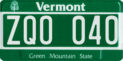 VT license plate ZQO040