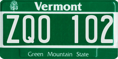 VT license plate ZQO102