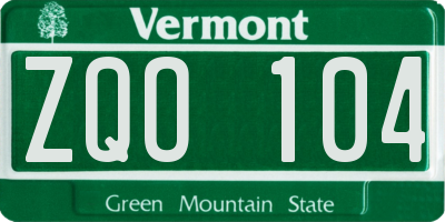 VT license plate ZQO104
