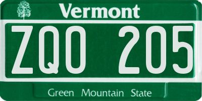VT license plate ZQO205