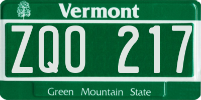 VT license plate ZQO217