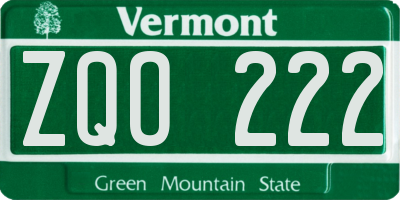 VT license plate ZQO222