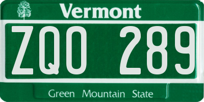 VT license plate ZQO289