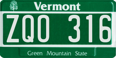 VT license plate ZQO316