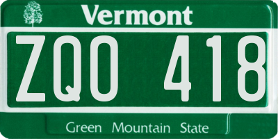 VT license plate ZQO418