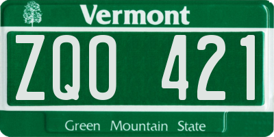 VT license plate ZQO421