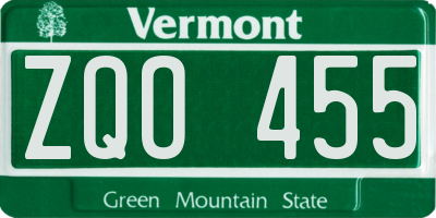 VT license plate ZQO455