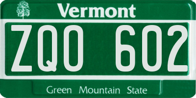 VT license plate ZQO602